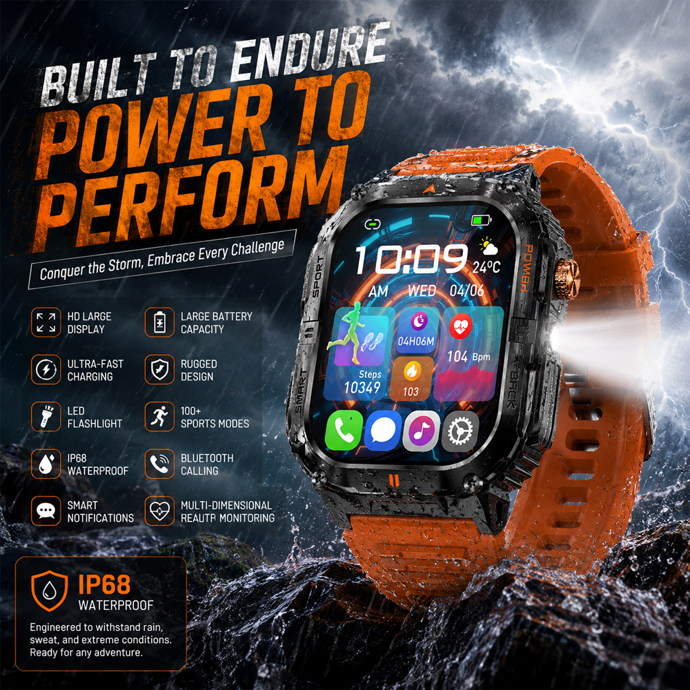 Smartwatch Rugged Watches For Men - Large 1000mAh Battery Mens Outdoor Rugged