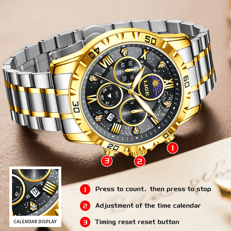 LIGE Top Brand Luxury Quartz M - огляд і ціна Chronograph Sport Watch