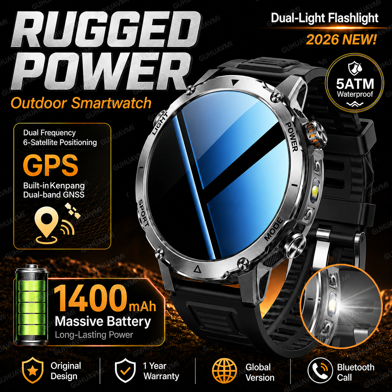 2026 New Rugged Power Smart Wa - огляд і ціна Smartwatch Rugged Watches For Men