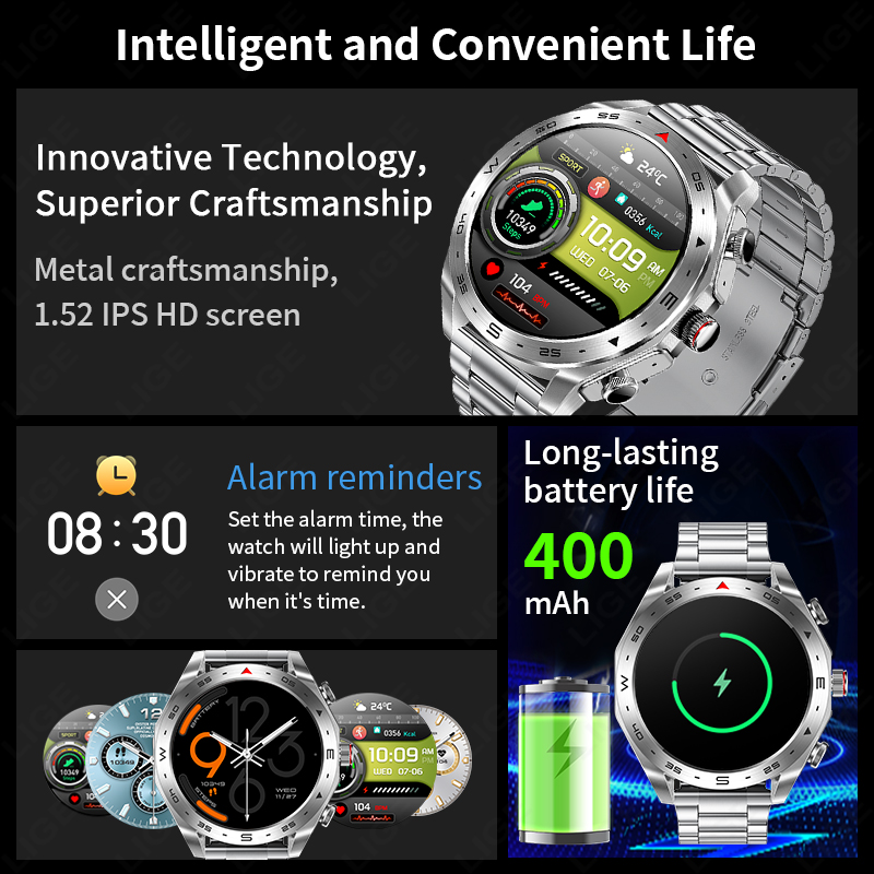 LIGE TWS Earbuds Bluetooth Hea - огляд і ціна Smartwatch Noise Watches For Men