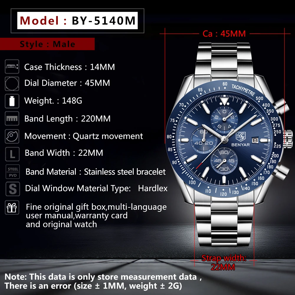 Men Watch BENYAR Top Brand Lux - огляд і ціна Smartwatch Watches Brands For Men