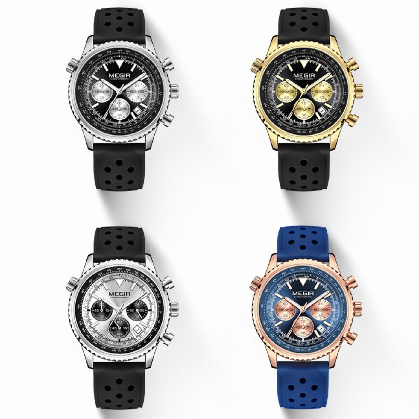 MEGIR Silver Black Quartz Watc - огляд і ціна Chronograph Sport Watch