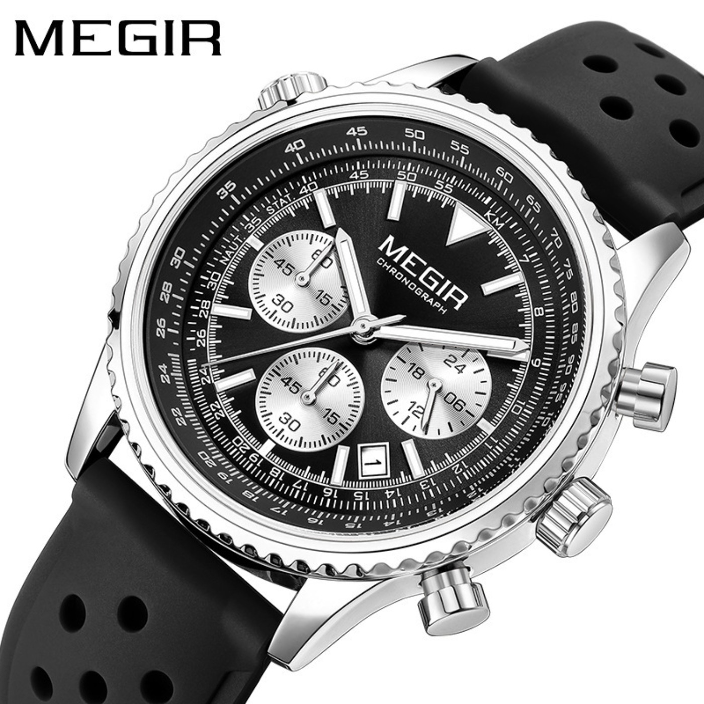 MEGIR Silver Black Quartz Watc - огляд і ціна Chronograph Sport Watch