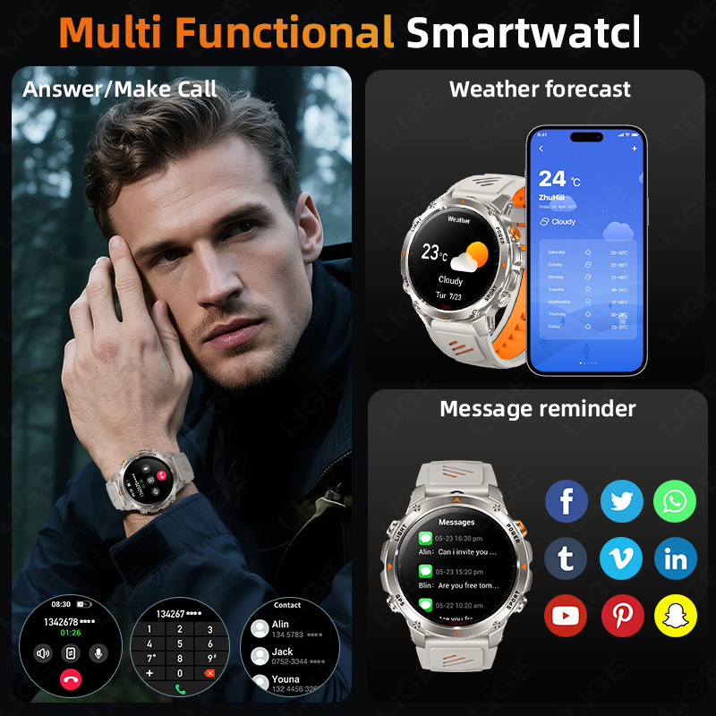 LIGE Rugged GPS Track Smart Wa - огляд і ціна Smartwatch Rugged Watches For Men